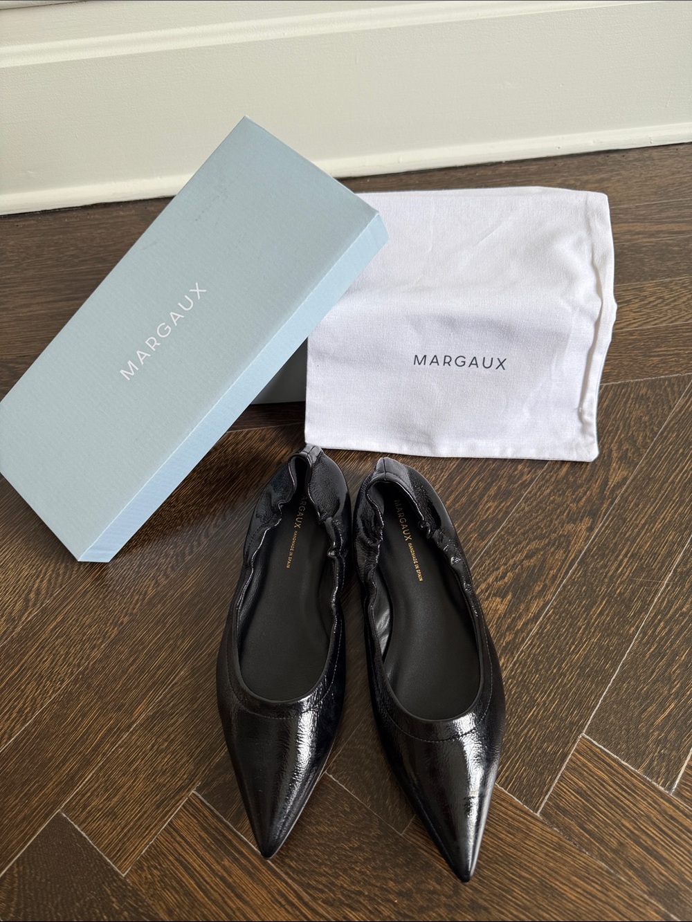 Margaux Black Pointed Patent Leather Flats